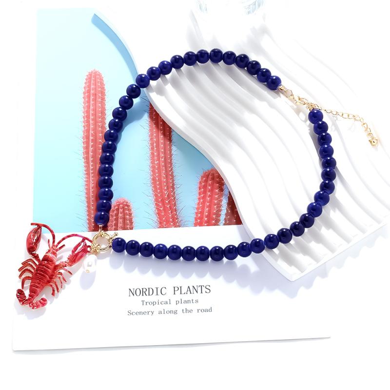 Lobster Bead Necklace Earrings Bohemia Handmade Beaded Jewelry Simple Pendant Necklace Women Beach Vacation Accessories