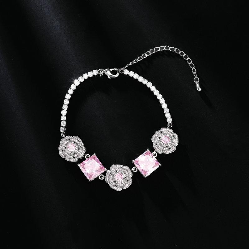 High-end Zircon Camellia Necklace Light Luxury Accessories Collarbone Chain Bracelet Earrings Dress with Elegant Jewelry Set