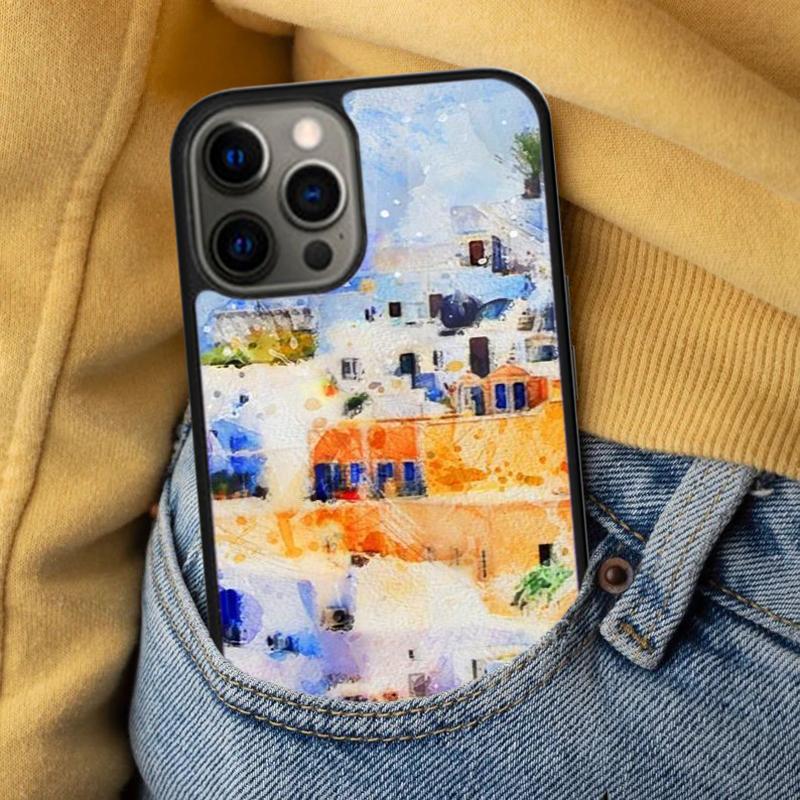 Oia Santorini Greece Soft Phone Case for iPhone 17 Air 16e Pro max 15 Pro 13 14 Plus 11 12 MagSafe Magnetic Coque