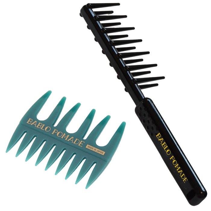 BABLO Pomade Gel Comb & Mesh Comb (Green) Set - Men s Comb, Coarse Teeth, Styling, Perm, Barber - 180mm x 18mm x 37mm