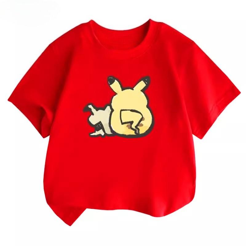 Potdemiel Summer New Pikachu Children's Pure Cotton T-Shirt, Comfortable and Breathable, Suitable for Both Boys and Girls.
