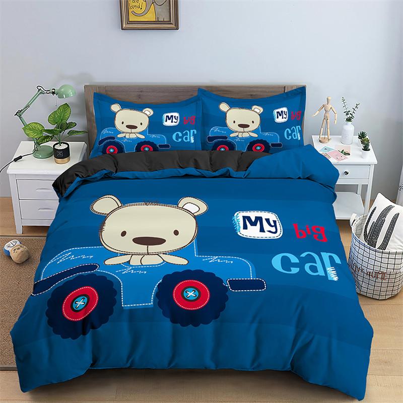 Cartoon Bear Duvet Cover 3PCS Bedding Set Microfiber Twin Full For Girls Kids Cute Animals Comforter