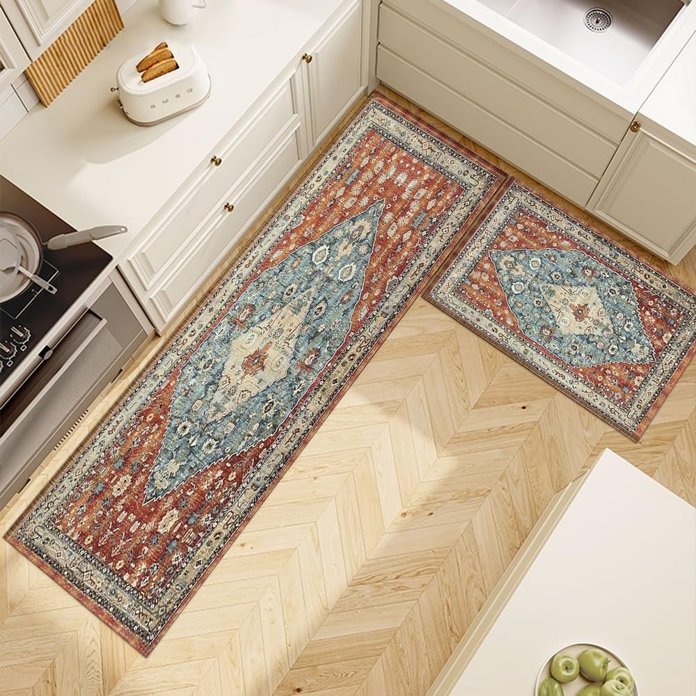 

VIKAMA 1/2 шт. винтажный кухонный коврик для пола в стиле бохо с цветочным узором для прихожей, домашний декор, нескользящий длинный бархатный ковер с кристаллами 40X60CM 1PC