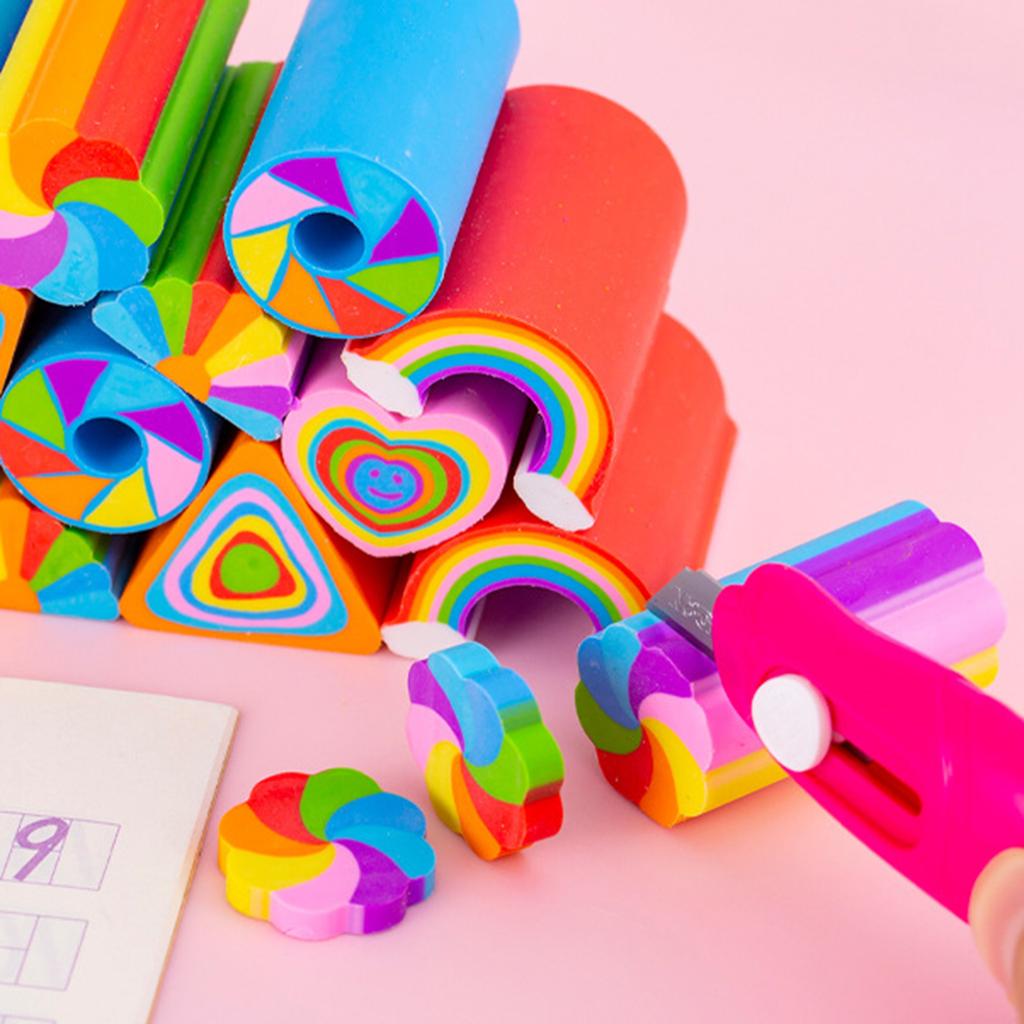 6 Pcs Love Heart Painting Eraser Creative Pencil Erasers Rainbow Erasers School Accessories for Schoolwork Art Projects