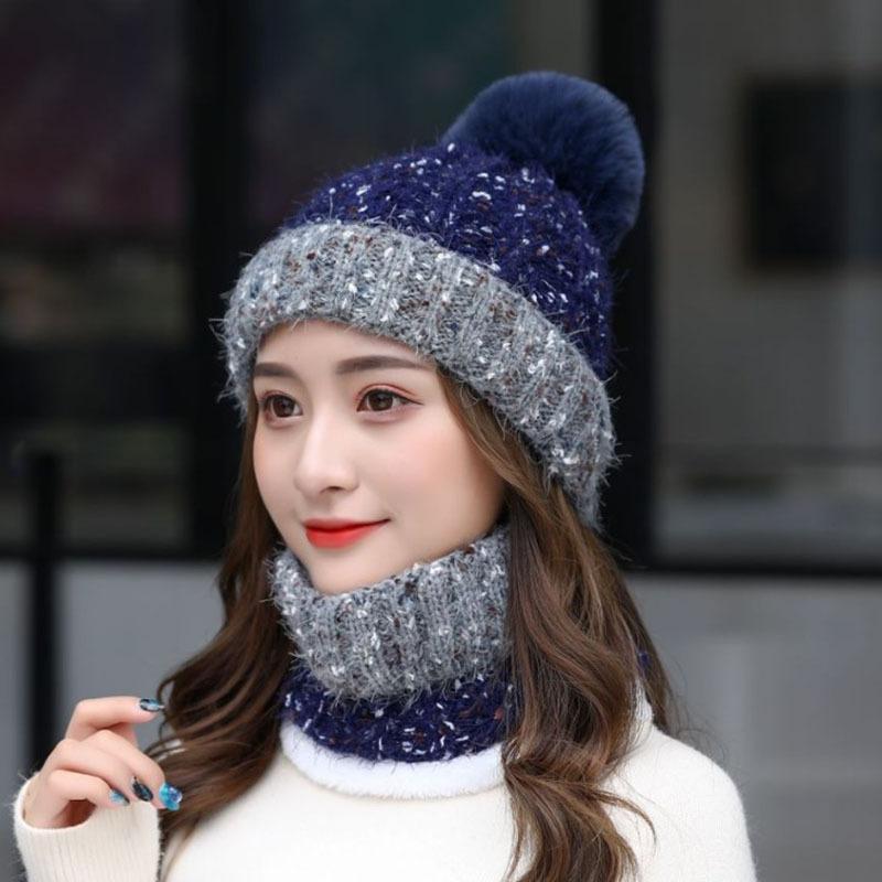 Hat women's winter versatile velvet warm autumn and winter cycling cold hat ear protector knitted scarf wool hat