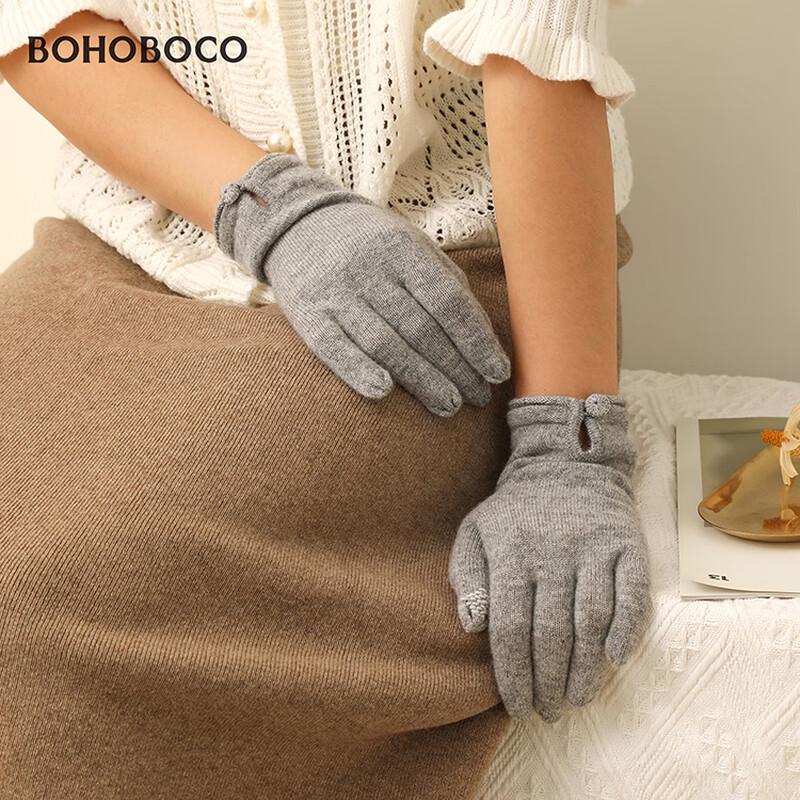 BOHOBOCO Damen 100% Kaschmir Handschuhe mit Handgelenkschnalle