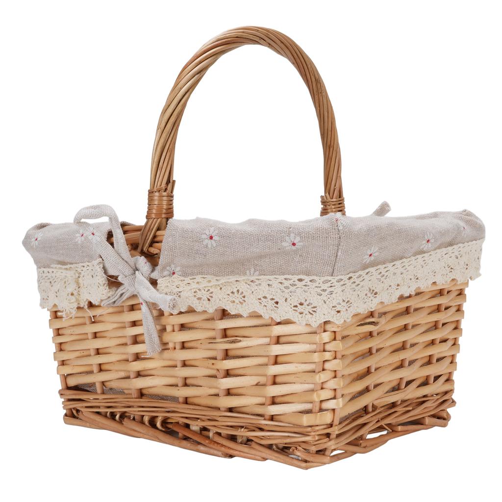 Picnic Basket Detachable Lining Vintage Spacious Capacity Hand Woven Basket for Camping Vegetable Picking