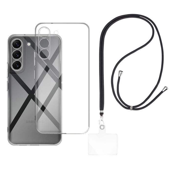 Coque et tour de cou pour Samsung Galaxy S23 PLUS - TPU Souple Transparent Cordon Noir réglable Phonillico®