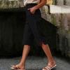 Pantaloni Caprid da Donna Vita Alta Casual Estivi con Tasca Laterale