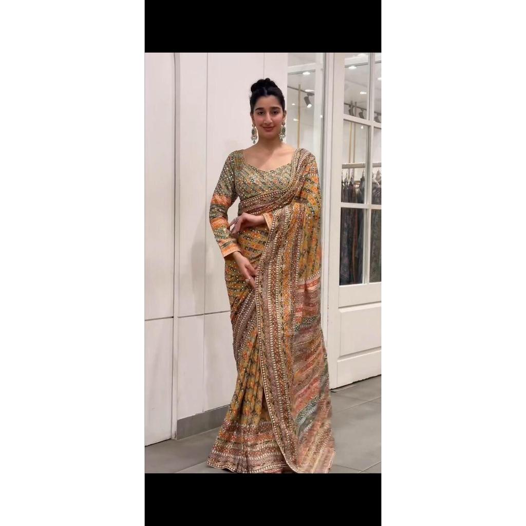 New Launch – Premium Chinon Silk Saree with Elegant Real Mirror Work Collection
