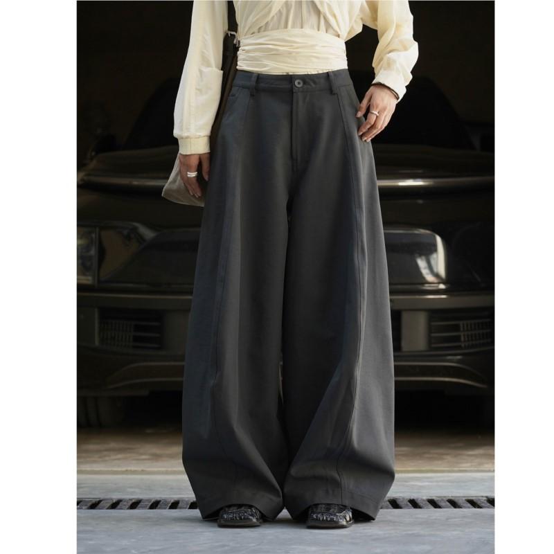 Johnature Autumn Japanese Women Full Length Pants Versatile Simple Loose Solid Color Wide-leg Pants