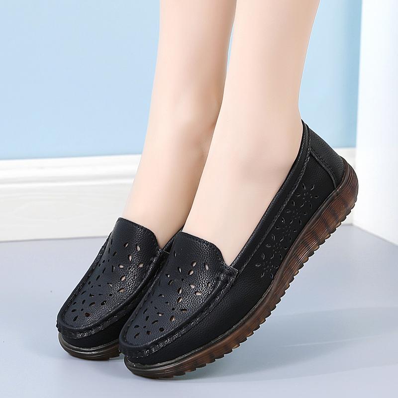 Women Moccasins Driving Shoes Comfort Casual Nurse Loafers Walking Shoes Summer Grey Black Hollow Shoes Plus Size