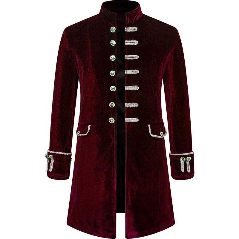 2021 Christmas Men's Steampunk Velvet Coat with Stand Collar