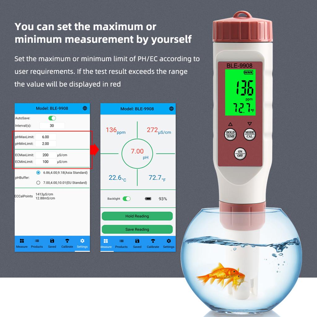 PH Meter High-Precision for Water Quality Tester Pen Measurement for Aquarium Swimming Pool Saltwater Tanks Hydroponics