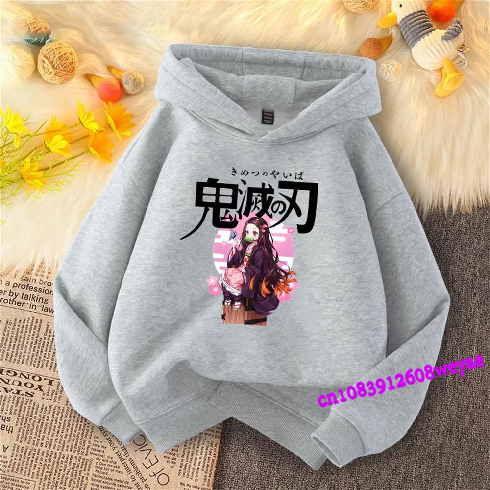 Demon Slayer Frühling und Herbst Kinder Jungen und Mädchen mit Kapuzenpullover Pullover Top Cartoon Druck Kinder Sportbekleidung Mantel