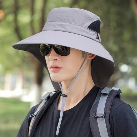 Mountaineering Sun Hat with Adjustable Windproof Rope Breathable Mesh Wide Brim Sun Hat UV Protection Fishing Hat for Outdoor Sports Hiking Camping