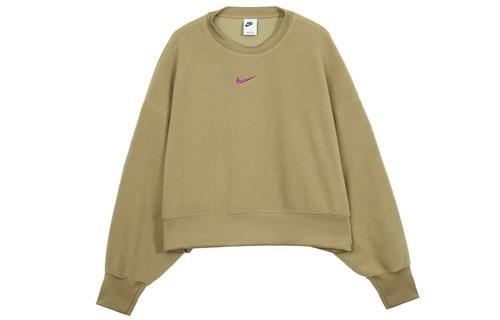 Nike Solid Color Logo Print Round Neck Pullover Long Sleeve Sweatshirt M верблюд