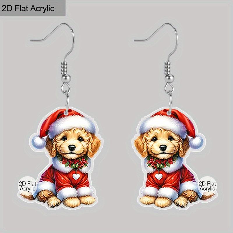 

2D Плоские Рождественские Мультяшные Рождественская Шляпа Желтая Собака Двусторонний Узор Серьги Ювелирное Изделие Подарок для Женщин красный