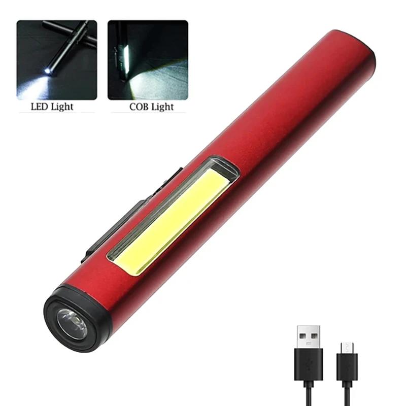 USB Rechargeable UV Flashlight 4 In 1(UV/LED/COB)Multifunctional Mini LED 4 Light Sources Pen Clip Flashlight with Indicator