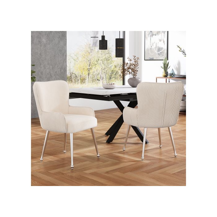 Dining Chairs - MUVOE - Set of 6 - Beige Velvet - Armrests - Adjustable Feet