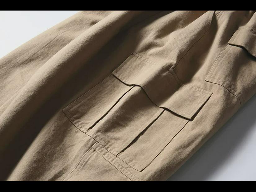City Fanpin 2024 Spring Men's Loose Wide-Leg Multi-Pocket Work Pants - Solid Color