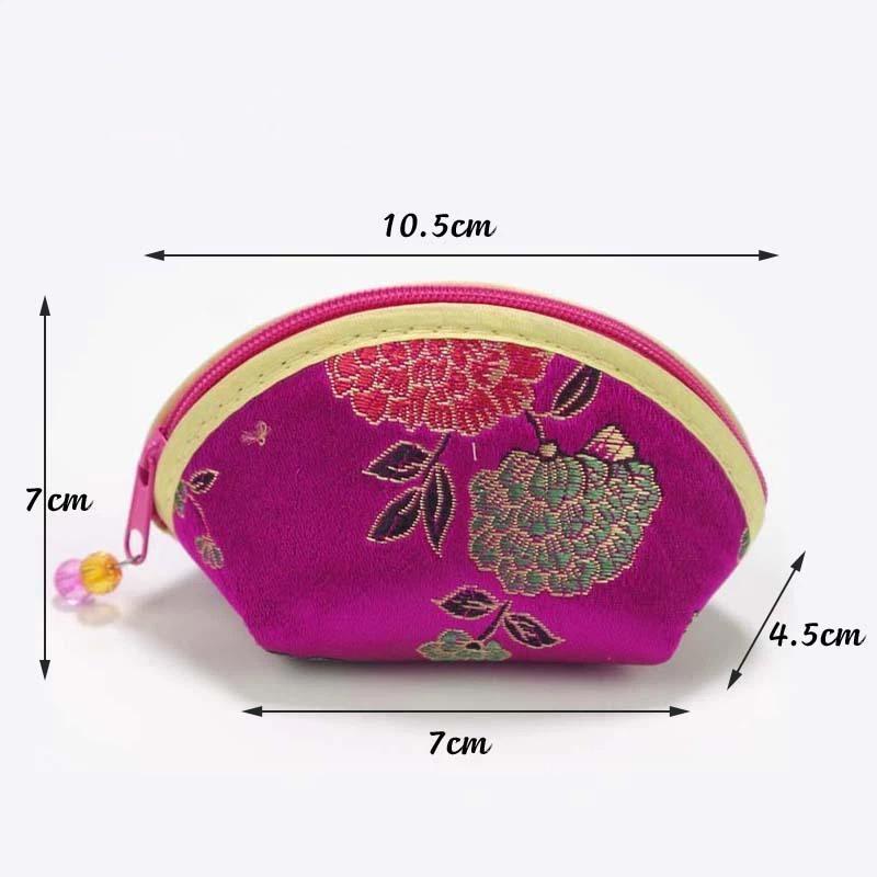 Chinese Brocade Jewelry Pouch Exquisite Handmade Embroidery Zipper Closure Small Storage Bag for Rings Earrings Necklace
