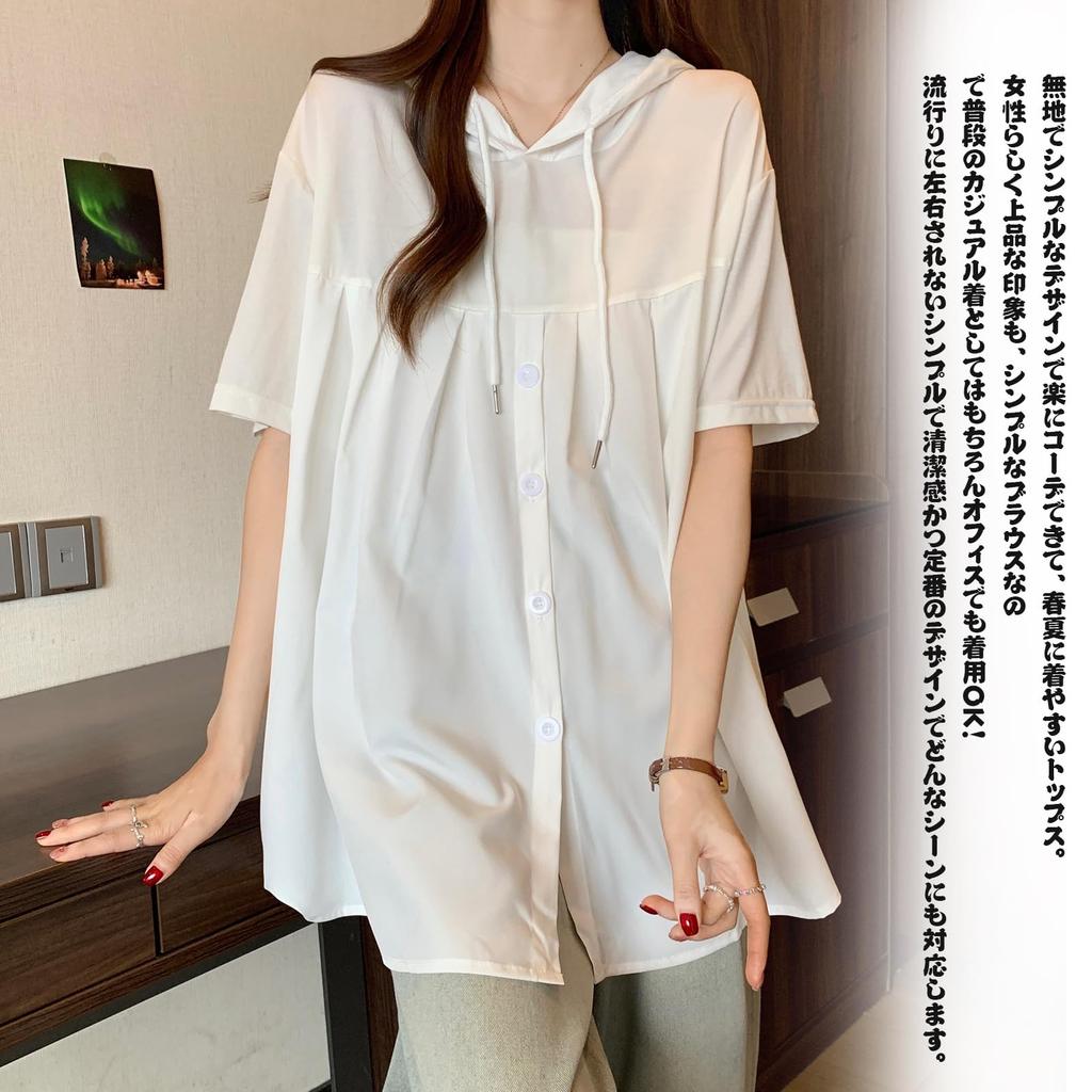 JoccKorr Short Sleeve Hooded Cute and Features a Contrast Fits Your Loose Plus Sizes Solid Perfect for Everyday Women's Blouse, Stylish, Color,