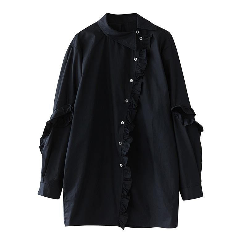 Long Sleeve Oversized Vintage Black Shirts & Blouses for Blouse Casual Loose Spring Autumn Tops Women Button Up Shirt