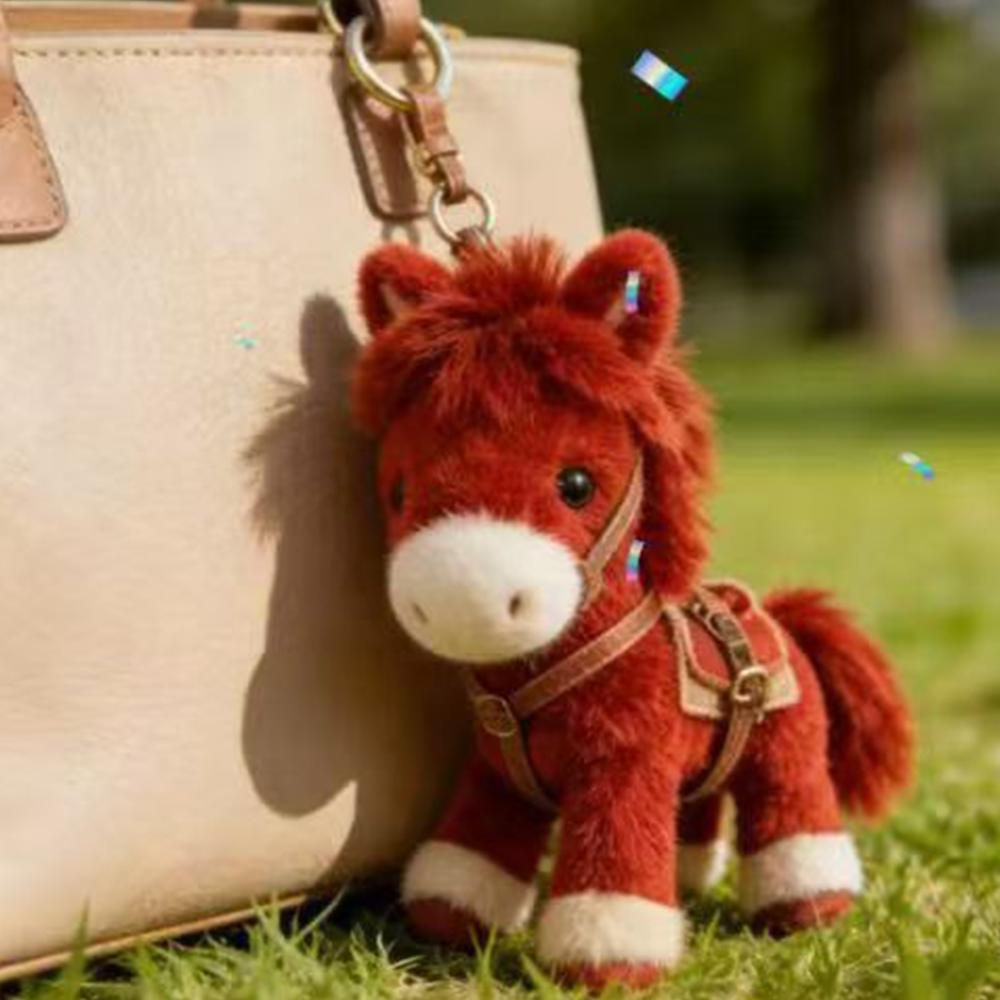 Mini Pony Stuffed Animal Pendant Cartoon Style Plush Pony Keychain New Year Gift