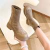 Fashion Booties Round Toe Female Short Shoes Chunky Combat Platform Women's Ankle Boots Punk Style Suede Y2k Sale on Offer Promotion Pu