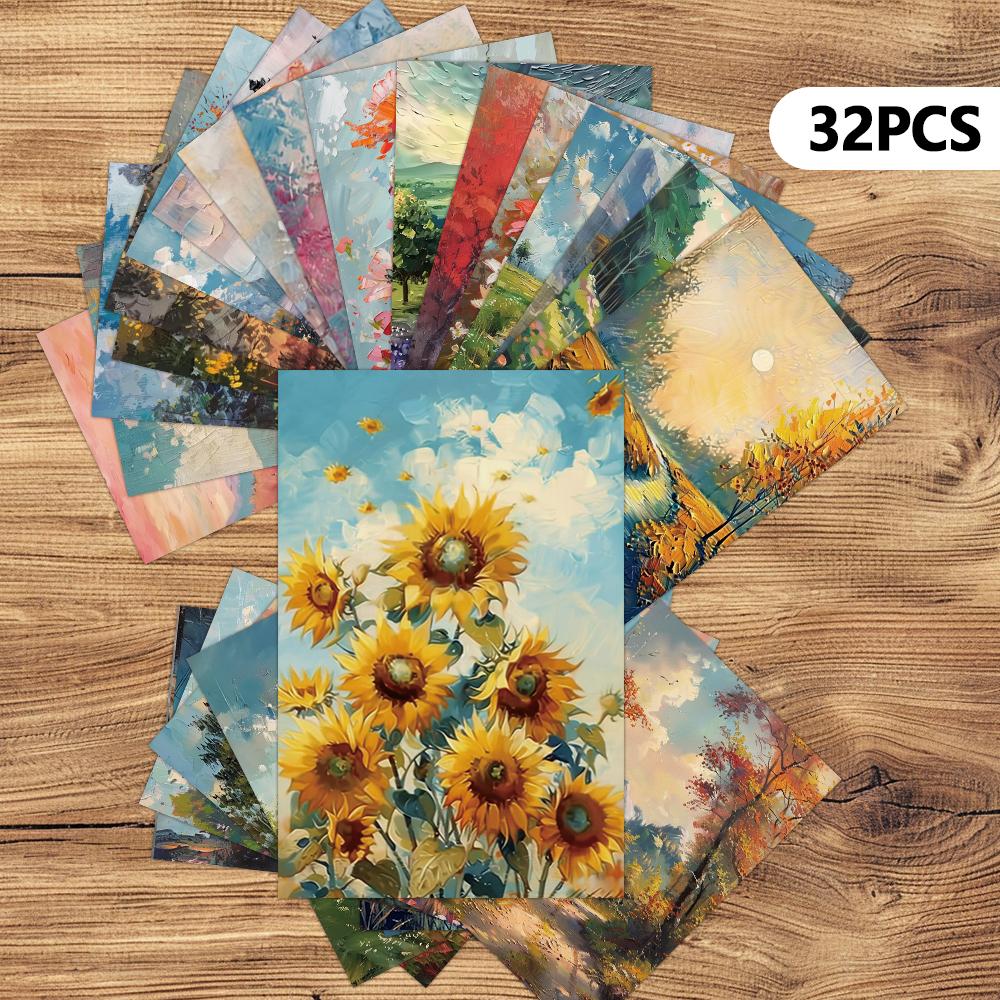 32 Stück Innendekoration Wandaufkleber 4x5,7 Zoll Nachrichtenkarten, Postkarten, Schlafzimmerdekoration, Vintage-Ölgemälde Wandaufkleber