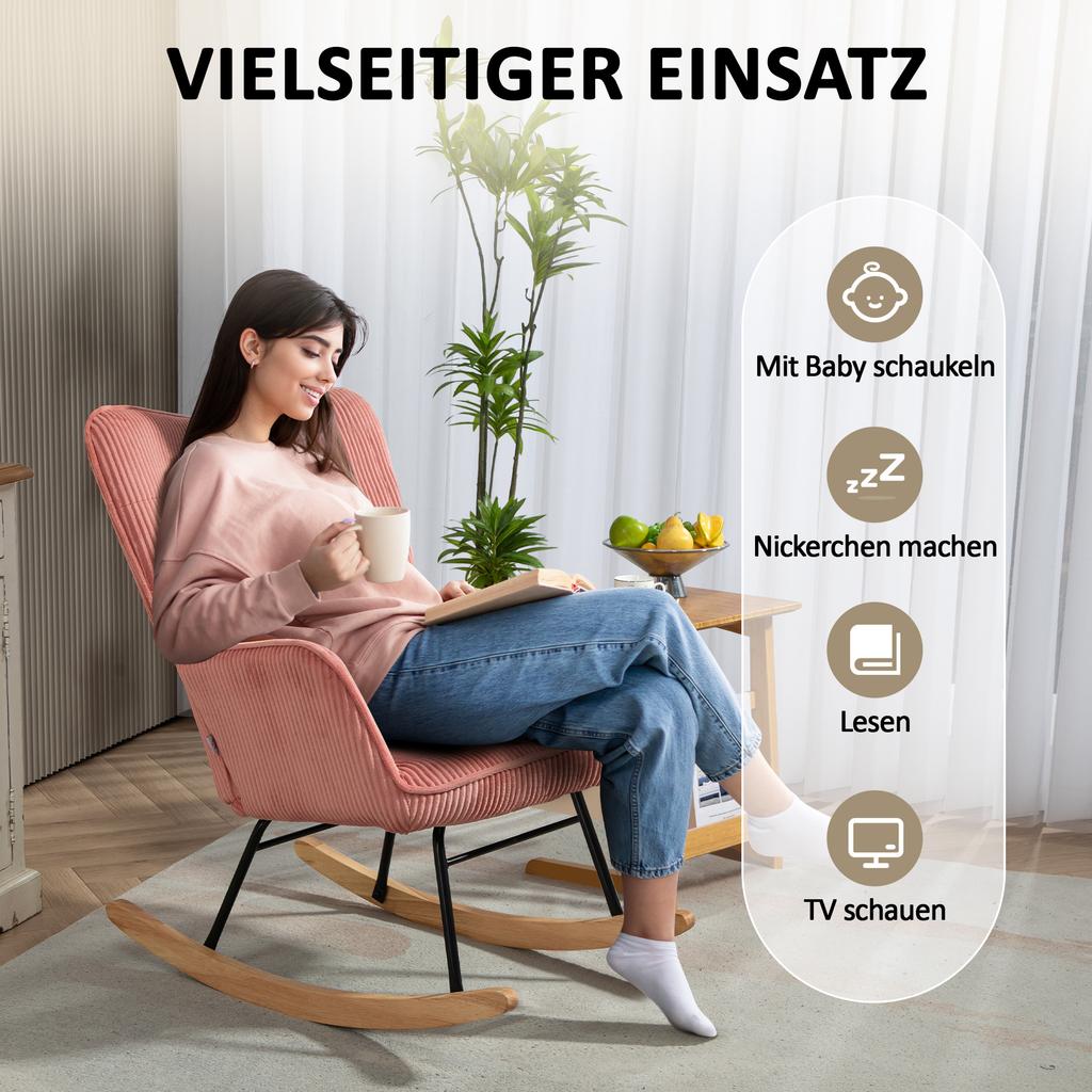 Rocking Chair, Relax Chair, Rocking Armchair, Load Capacity Up To 120 Kg, Polyester, 98 X 71 X 101 Cm, Pink