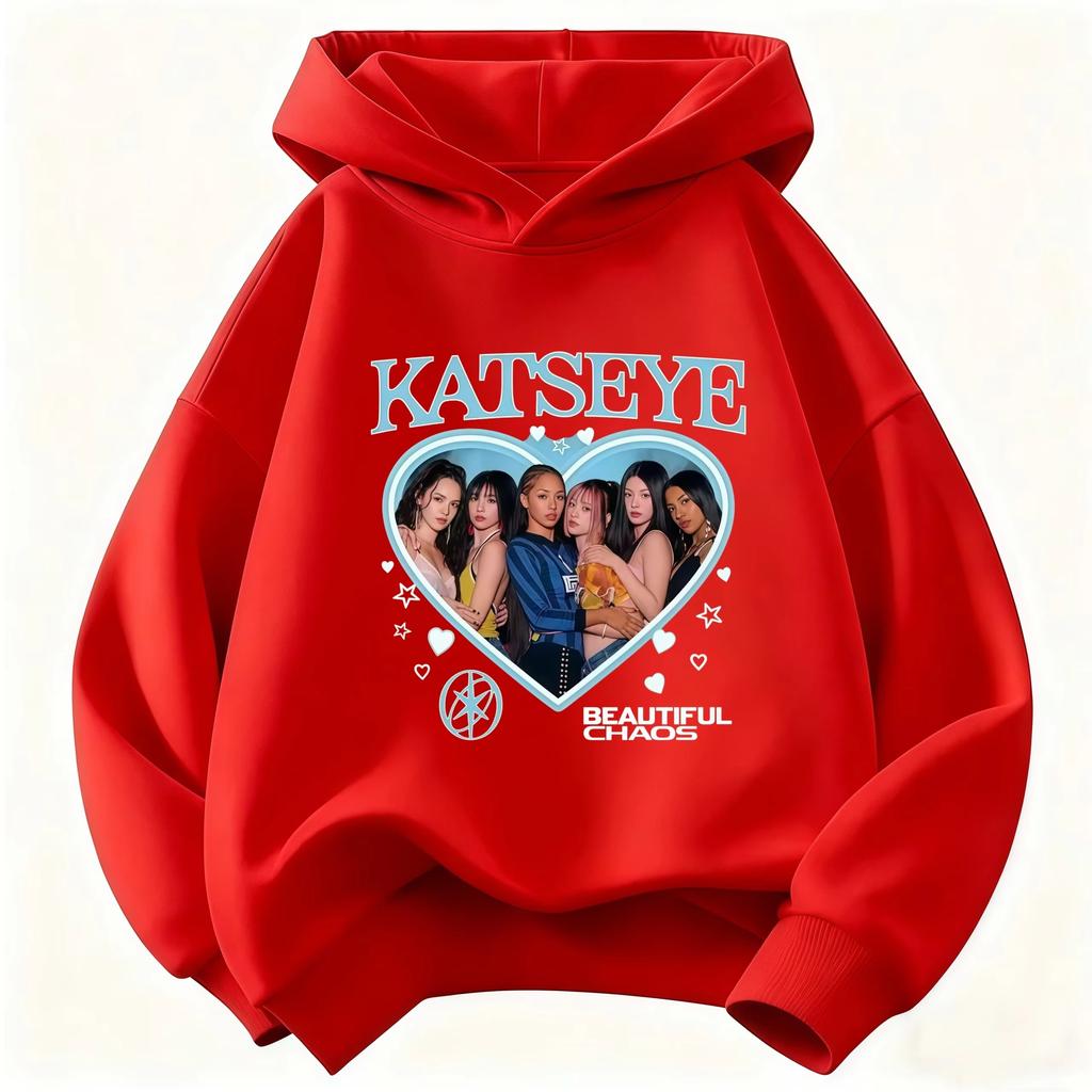 2026 Katseye Idol Printed Children'S Hooded Sweatshirt, Unisex, Harajuku Style Casual Style, Children'S Street Style Clothing