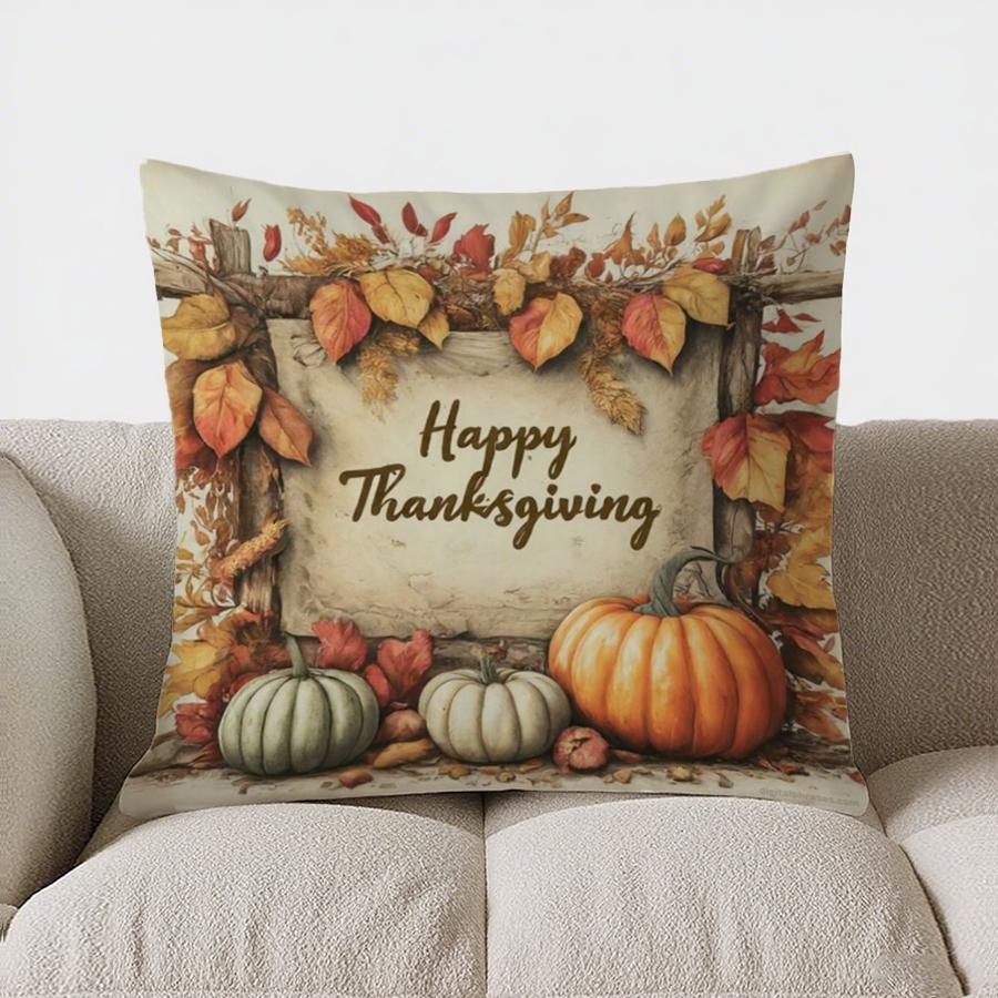 Home Decor Hello Fall: Pumpkins & Autumn Leaves Pillow Pattern Cushion Cover Suitable for Sofa Bedroom Car Pillow Cover