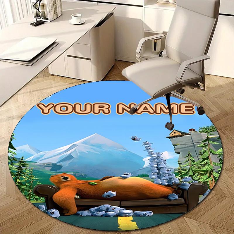Personalized Grizzy Bear Round Chair Office Rug - Perfect for Mat, Office Chair & More - Ideal Gift for Birthdays and Holidays