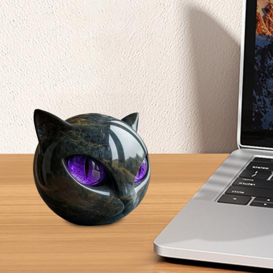 Black Cat Stone Cat Head Sculpture Marble Texture Healing Stones