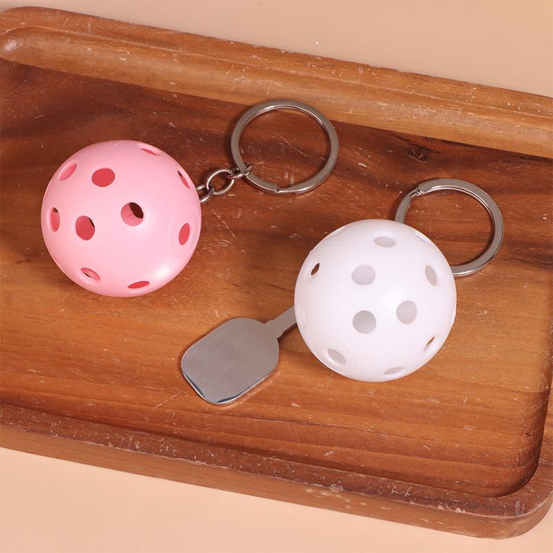 Creative Pickleball Racket Metal Keychain Colorful Hollow Golf Ball Keychains Pickle Dink Ball Fans Party Gift Bag Pendant