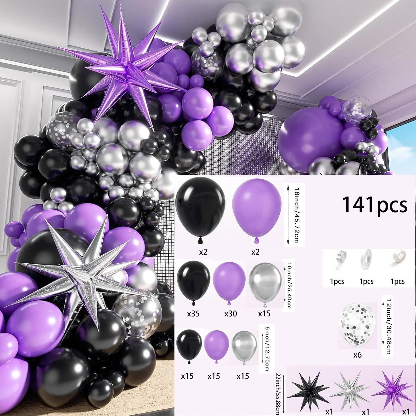 

141pcs Purple, Black, Silver Balloon Garland Arch Kit for Birthday Backgrounds, Anniversaries, Indoor and Outdoor Decorations Other