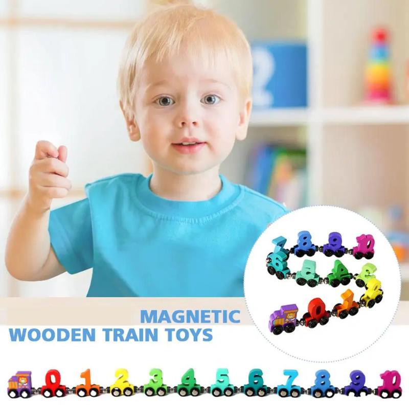 Wooden Number Digital Magnetic Train Toys Colorful Building Blocks Educational Hand-Eye Coordination Magnetic Digital Train