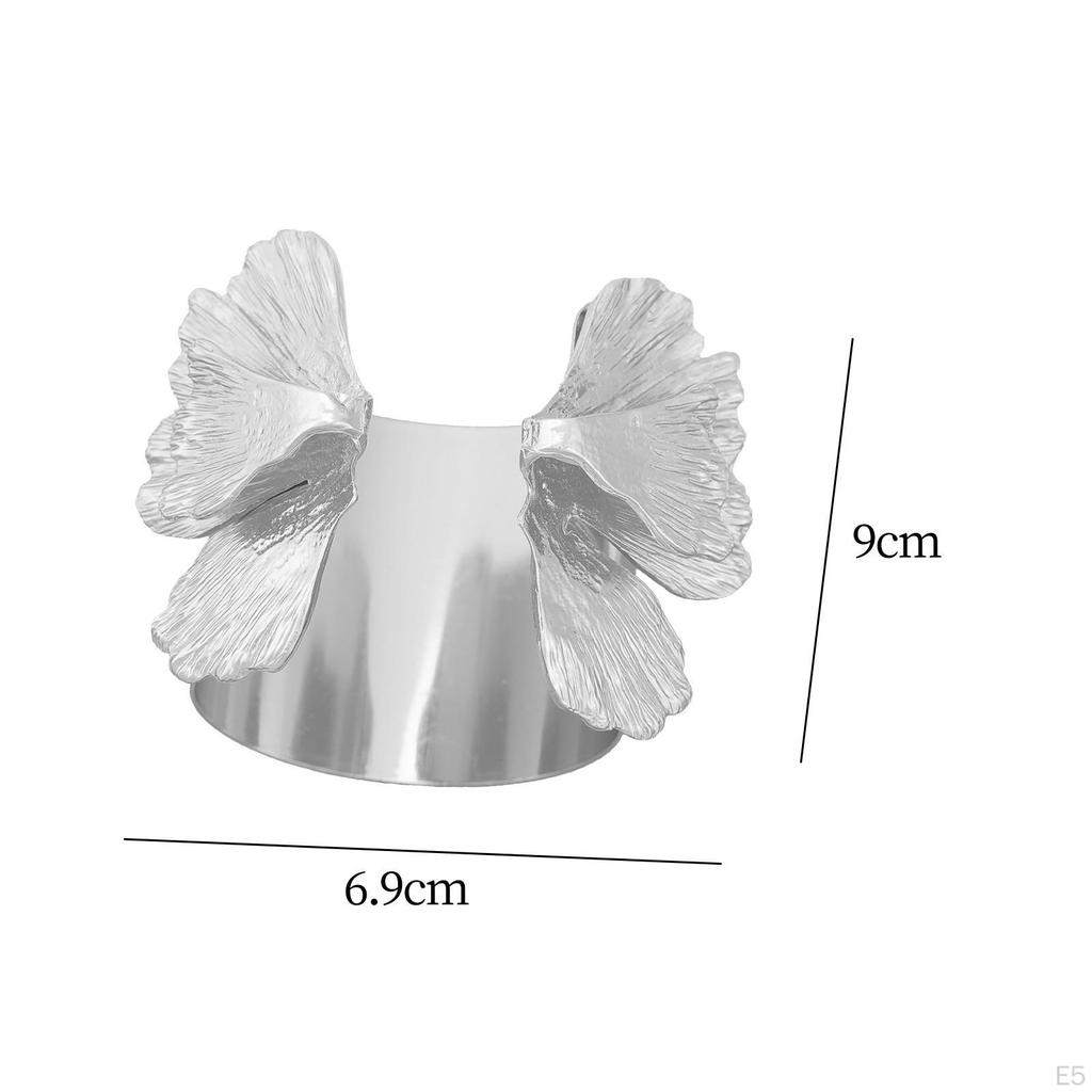 Woman Metal Floral Wide Open Bangle Bracelet Adjustable Jewelry Electroplating Process Minimalist