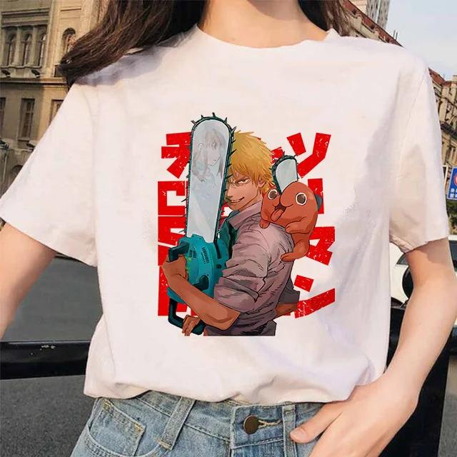 Kettensäge Unisex T-Shirt Damen Japanischer Anime Gotische T-Shirts Grafik Y2k Kleidung Lustiges Cartoon Unisex Kurzarm T-Shirt Oberteile