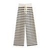 Fashion Wind New Fall Women's Clothing Stripes Contrast Color Straight-leg Fringed Burr Knitting Wool Pants 4 Colors