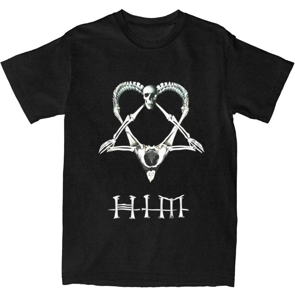 Him Band Ville Valo Liebt Herzförmiges Muster Metall-T-Shirts Sommer Street-T-Shirts und Beliebte Damen Kurzarm-T-Shirts