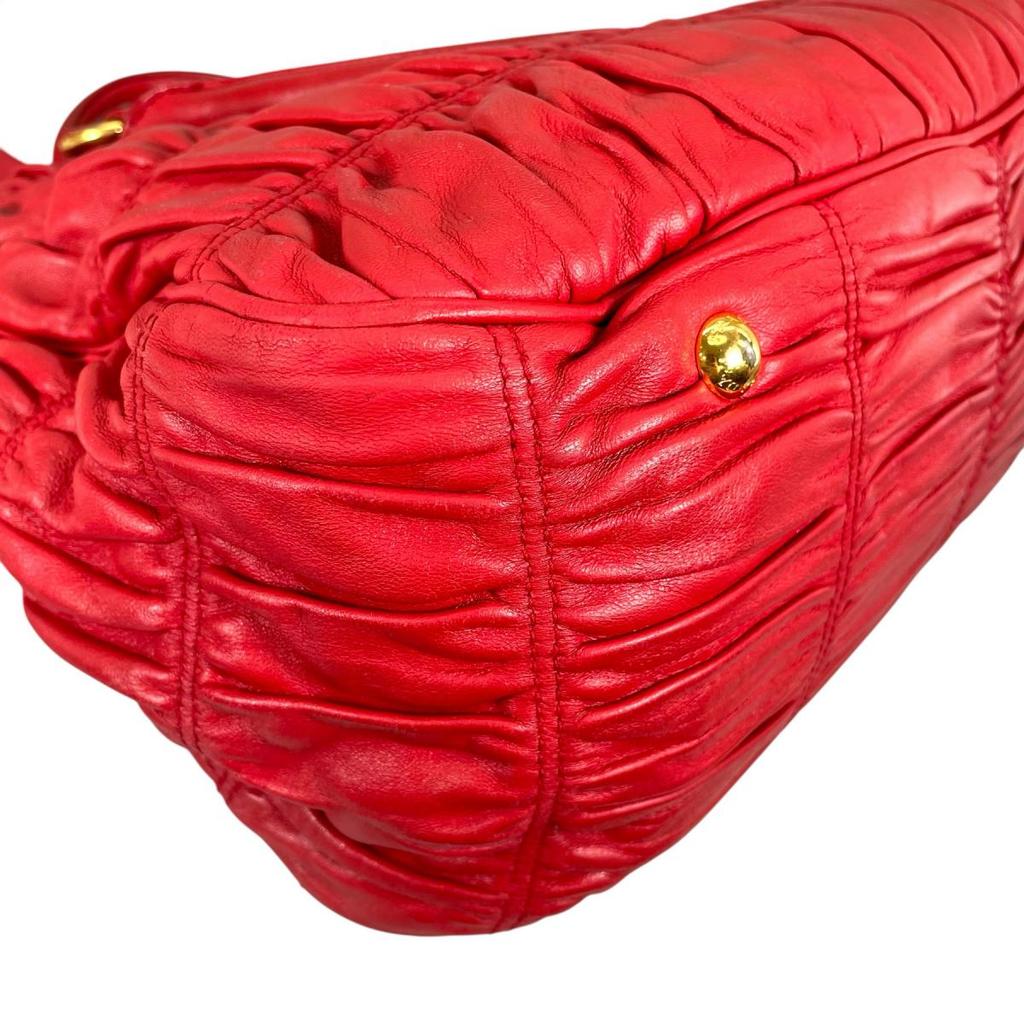 PRADA gathered Nappa Goful Tote Bag leather Red Women B2588L Used