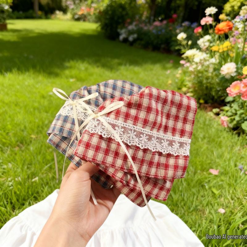 Lace Plaid Bow Scarf Hair Tie for Low Bun Ponytails