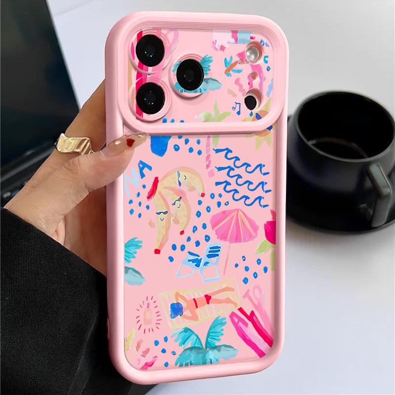 Shockproof Phone Case For iPhone 17 Pro Max Cartoon Vacation Painting Silicone Cover For iPhone 16 Pro Max Cover iPhone 15 14 13 12 11 16E Air