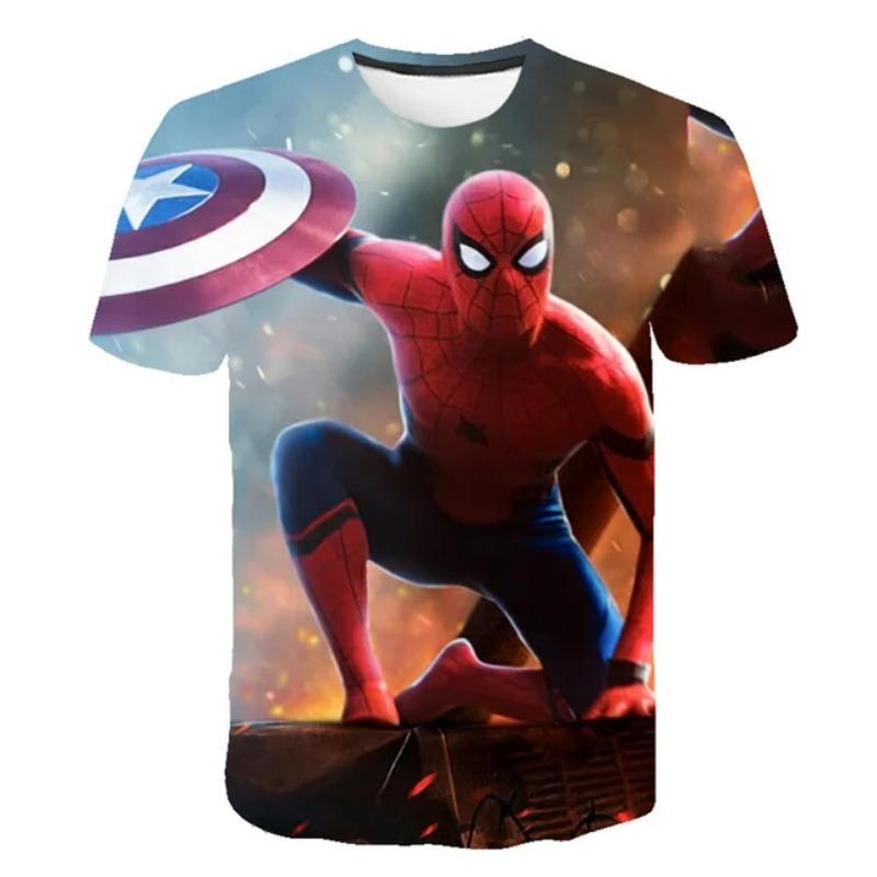 Summer Men's 3D Printed Marvel Superhero Spider-Man Pattern T-Shirt - Street Round-neck Short Sleeve Adult Sports Shirt