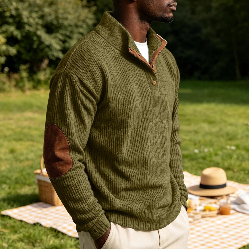 Men's Corduroy Button-Up Stand Collar Long Sleeve Sweatshirt