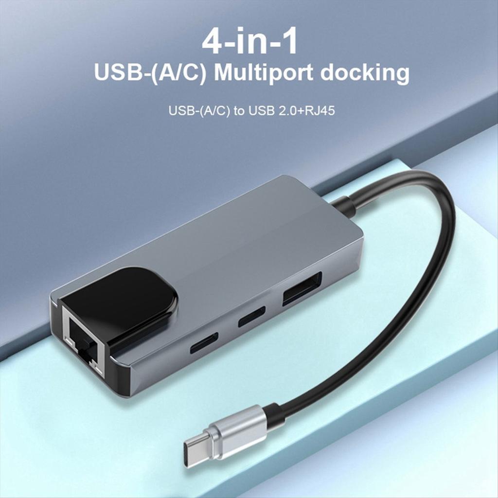 2025 New 4-in-1 USB C HUB Adapter Docking Station with Dual USB C and RJ45 for Pro/Air Laptop