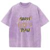 Trust God's Plan Monogram Print Women's Washed T-Shirt Summer New Oversized Short Sleeve Simple Casual Top Basic Tee